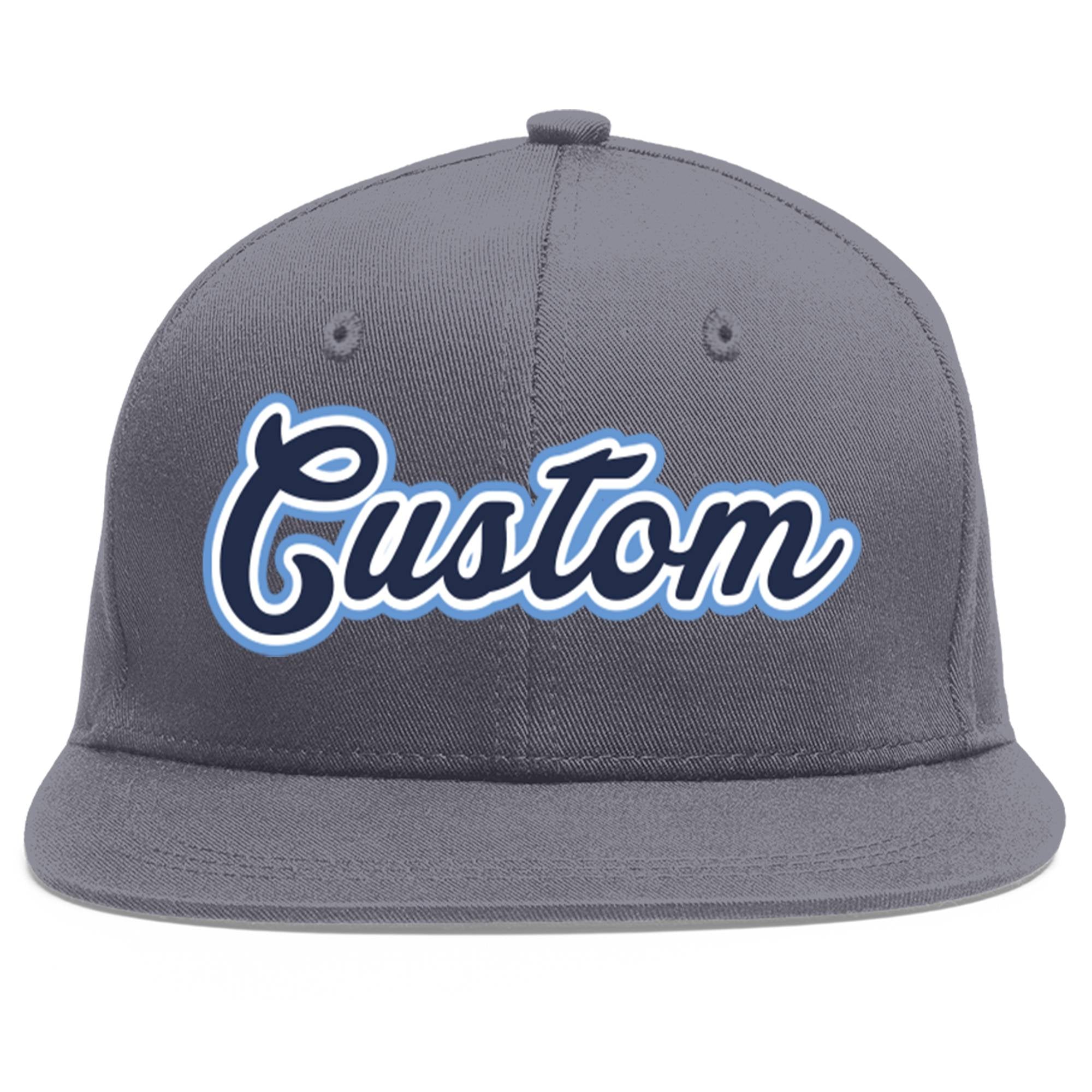 Custom Dark Gray Navy-White Flat Eaves Sport Baseball Cap