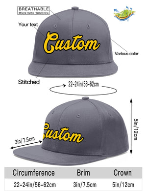 Custom Dark Gray Gold-Black Flat Eaves Sport Baseball Cap