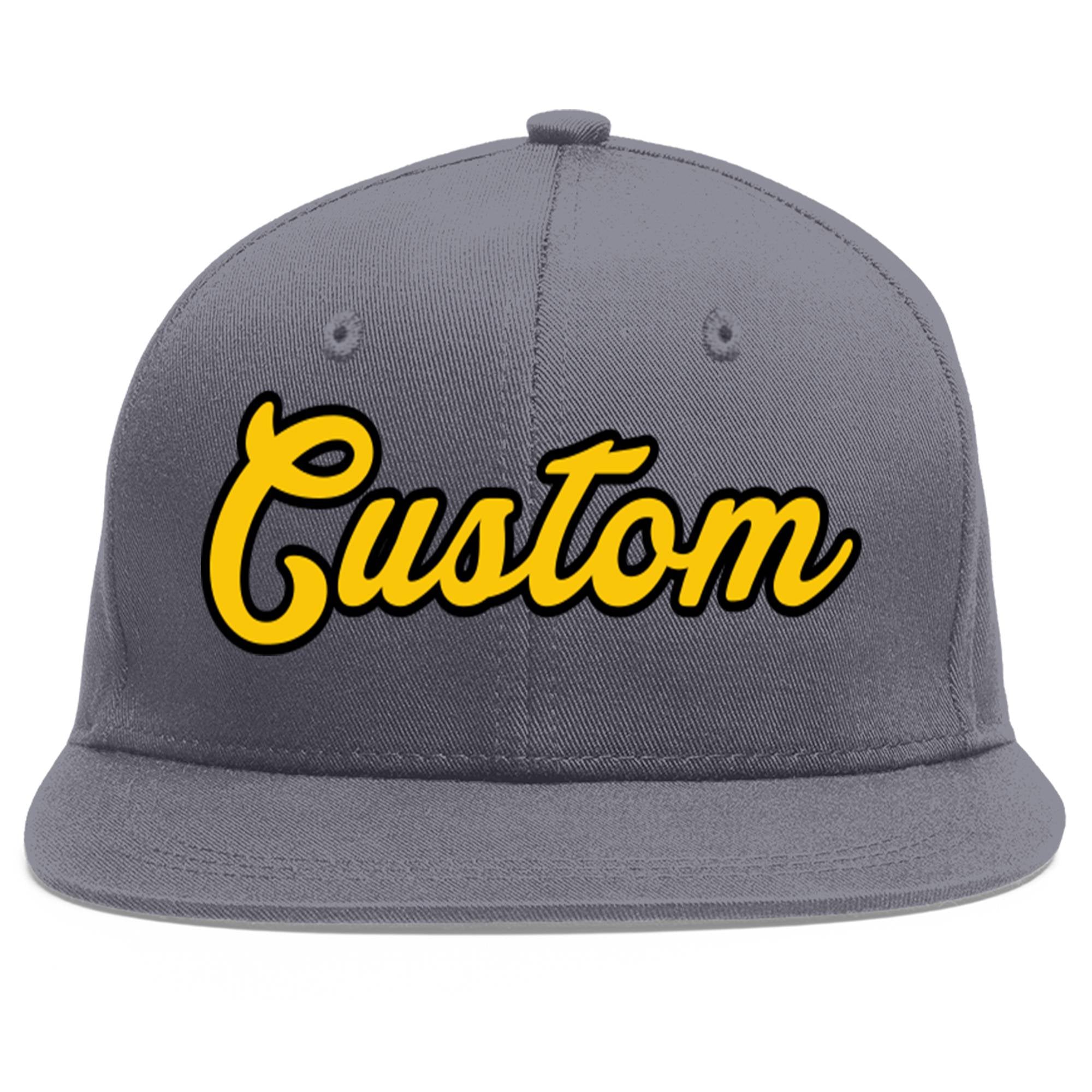 Custom Dark Gray Gold-Black Flat Eaves Sport Baseball Cap