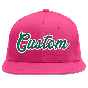 Custom Rose Red Kelly Green-White Flat Eaves Sport Baseball Cap