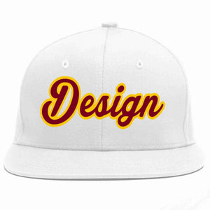 Custom White Crimson-Gold Flat Eaves Sport Baseball Cap Design for Men/Women/Youth