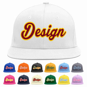 Custom White Crimson-Gold Flat Eaves Sport Baseball Cap Design for Men/Women/Youth