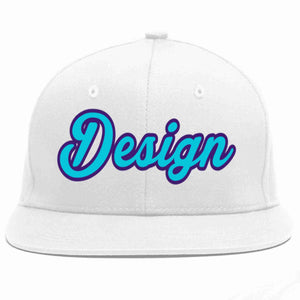 Conception personnalisée de casquette de baseball de sport à avant-toit plat bleu clair-violet blanc pour hommes/femmes/jeunes