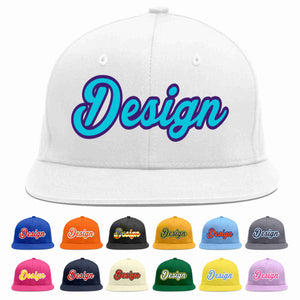 Custom White Light Blue-purple Flat Eaves Sport Baseball Cap Design for Men/Women/Youth