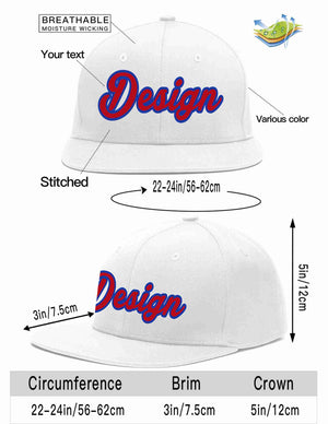 Custom White Red-Royal Flat Eaves Sport Baseball Cap Design for Men/Women/Youth