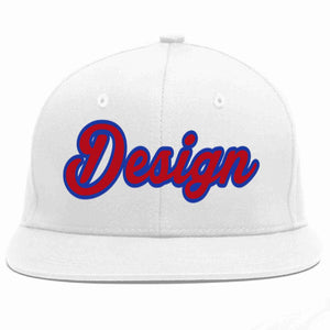 Custom White Red-Royal Flat Eaves Sport Baseball Cap Design for Men/Women/Youth