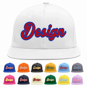 Custom White Red-Royal Flat Eaves Sport Baseball Cap Design for Men/Women/Youth