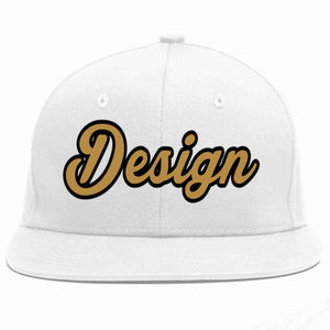 Custom White Old Gold-Black Flat Eaves Sport Baseball Cap Design for Men/Women/Youth