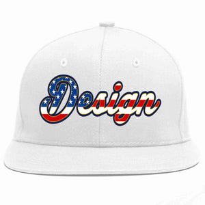 Custom White Vintage USA Flag-Gold Flat Eaves Sport Baseball Cap Design for Men/Women/Youth