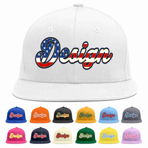 Custom White Vintage USA Flag-Gold Flat Eaves Sport Baseball Cap Design for Men/Women/Youth