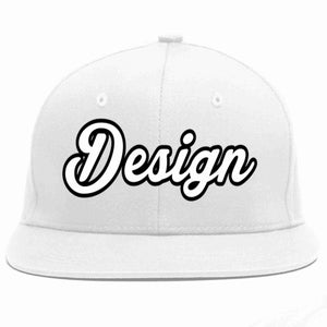 Custom White White-Black Flat Eaves Sport Baseball Cap Design for Men/Women/Youth