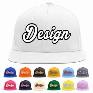 Custom White White-Black Flat Eaves Sport Baseball Cap Design for Men/Women/Youth