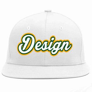 Custom White White-Kelly Green Flat Eaves Sport Baseball Cap Design for Men/Women/Youth