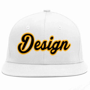 Conception personnalisée de casquette de baseball de sport à avant-toit plat blanc noir-jaune pour hommes/femmes/jeunes