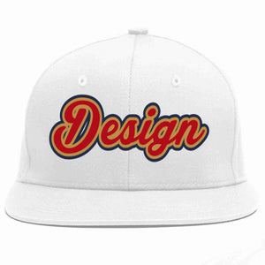 Custom White Red-Old Gold Flat Eaves Sport Baseball Cap Design for Men/Women/Youth