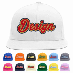 Custom White Red-Old Gold Flat Eaves Sport Baseball Cap Design for Men/Women/Youth