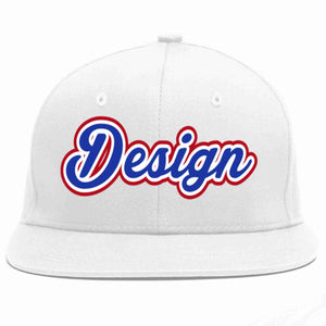 Custom White Royal-White Flat Eaves Sport Baseball Cap Design for Men/Women/Youth