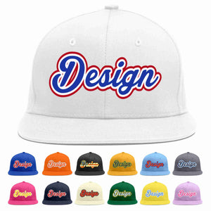 Custom White Royal-White Flat Eaves Sport Baseball Cap Design for Men/Women/Youth