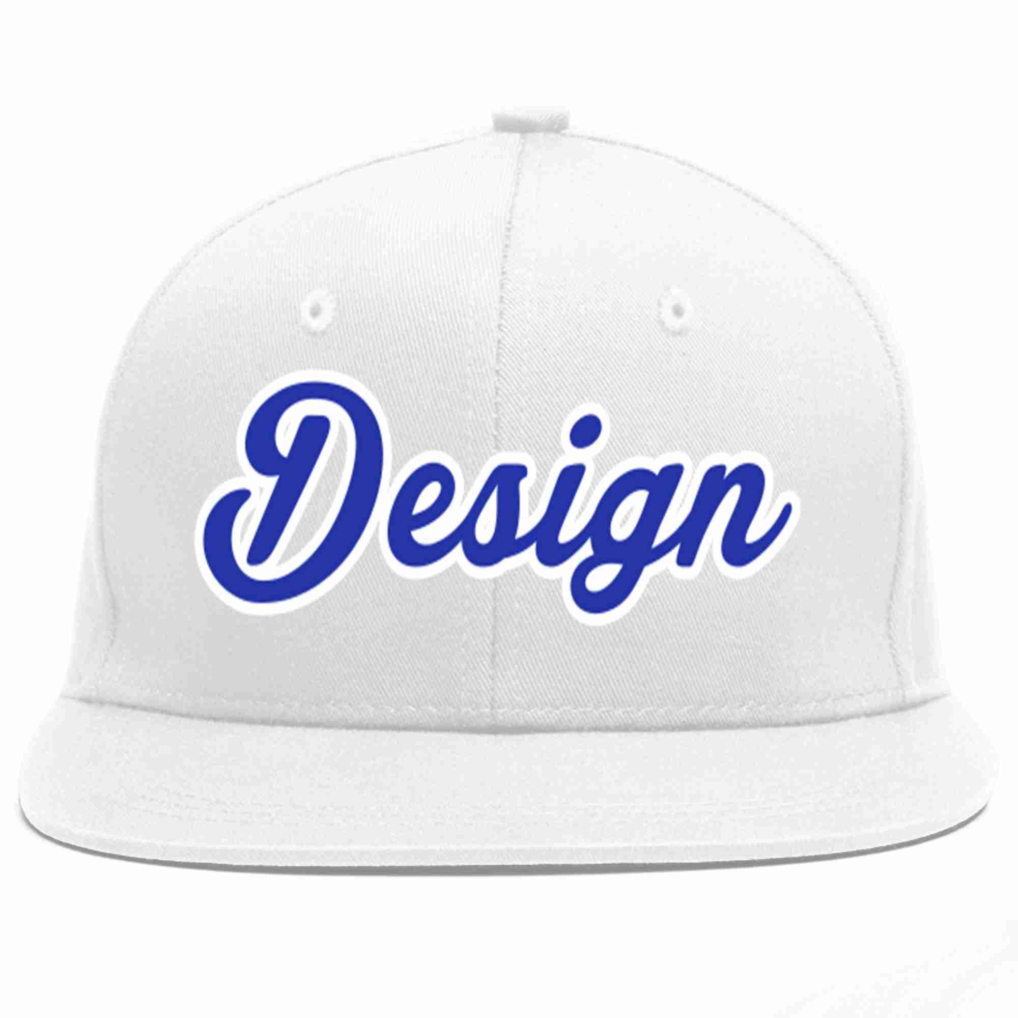 Custom White Royal-White Flat Eaves Sport Baseball Cap Design for Men/Women/Youth