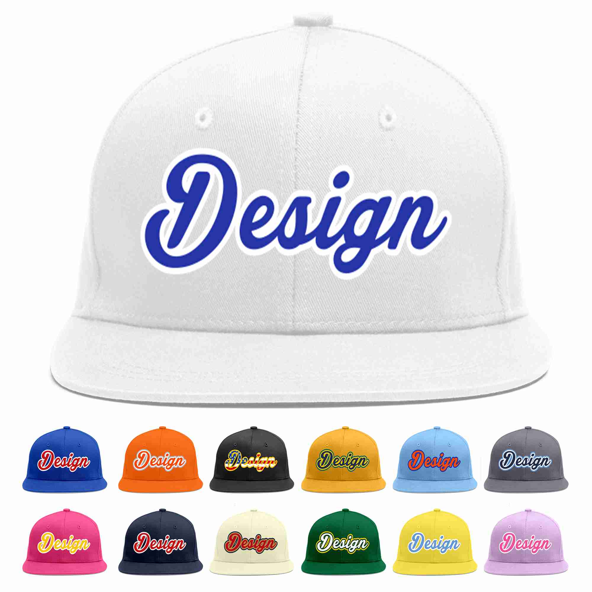 Custom White Royal-White Flat Eaves Sport Baseball Cap Design for Men/Women/Youth