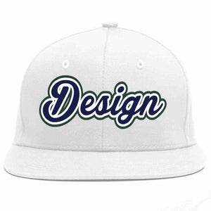 Custom White Navy-White Flat Eaves Sport Baseball Cap Design for Men/Women/Youth