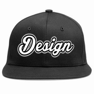 Conception personnalisée de casquette de baseball de sport à avant-toit plat noir blanc-noir pour hommes/femmes/jeunes