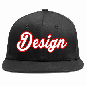 Conception personnalisée de casquette de baseball de sport à avant-toit plat noir blanc-rouge pour hommes/femmes/jeunes