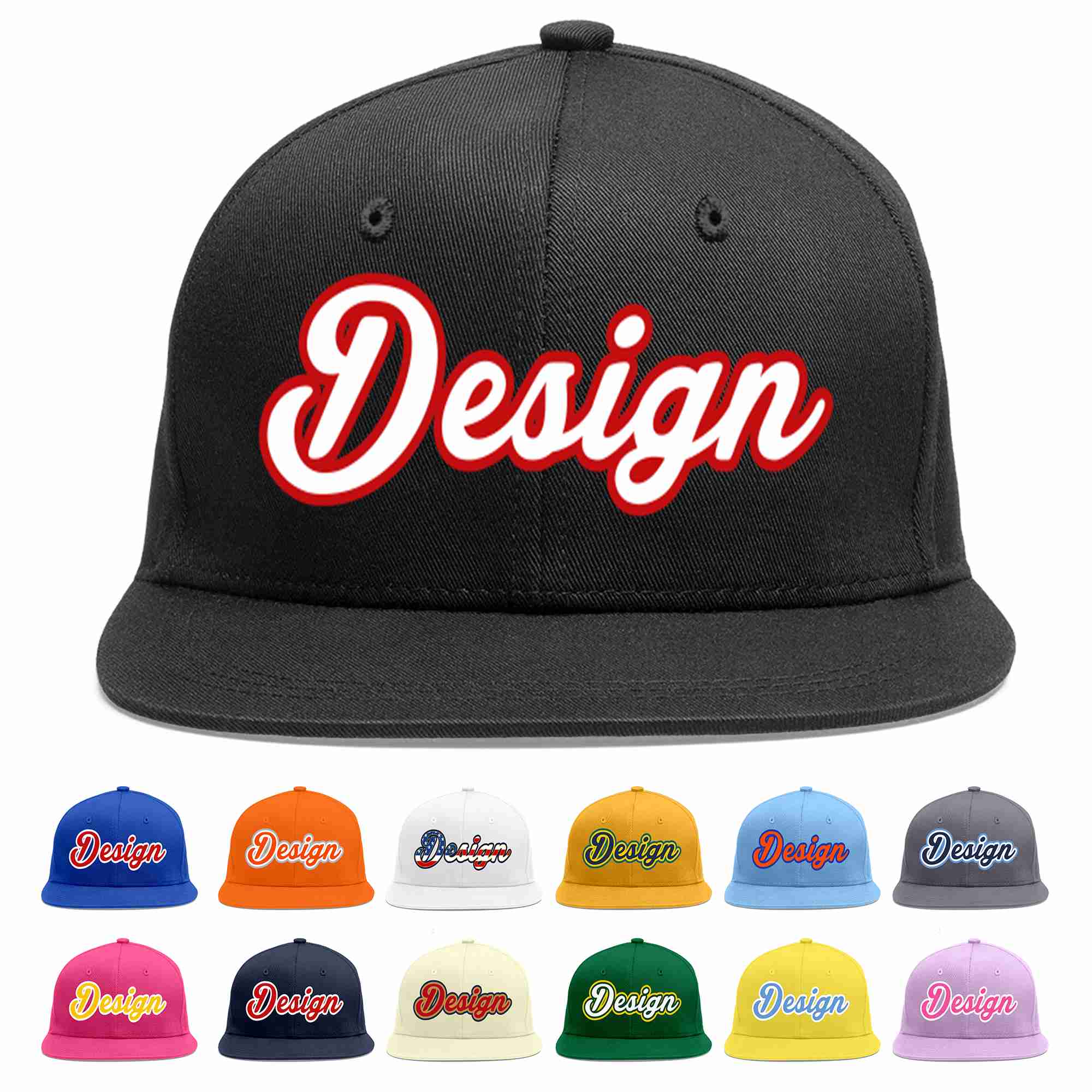 Custom Black White-Red Flat Eaves Sport Baseball Cap Design for Men/Women/Youth