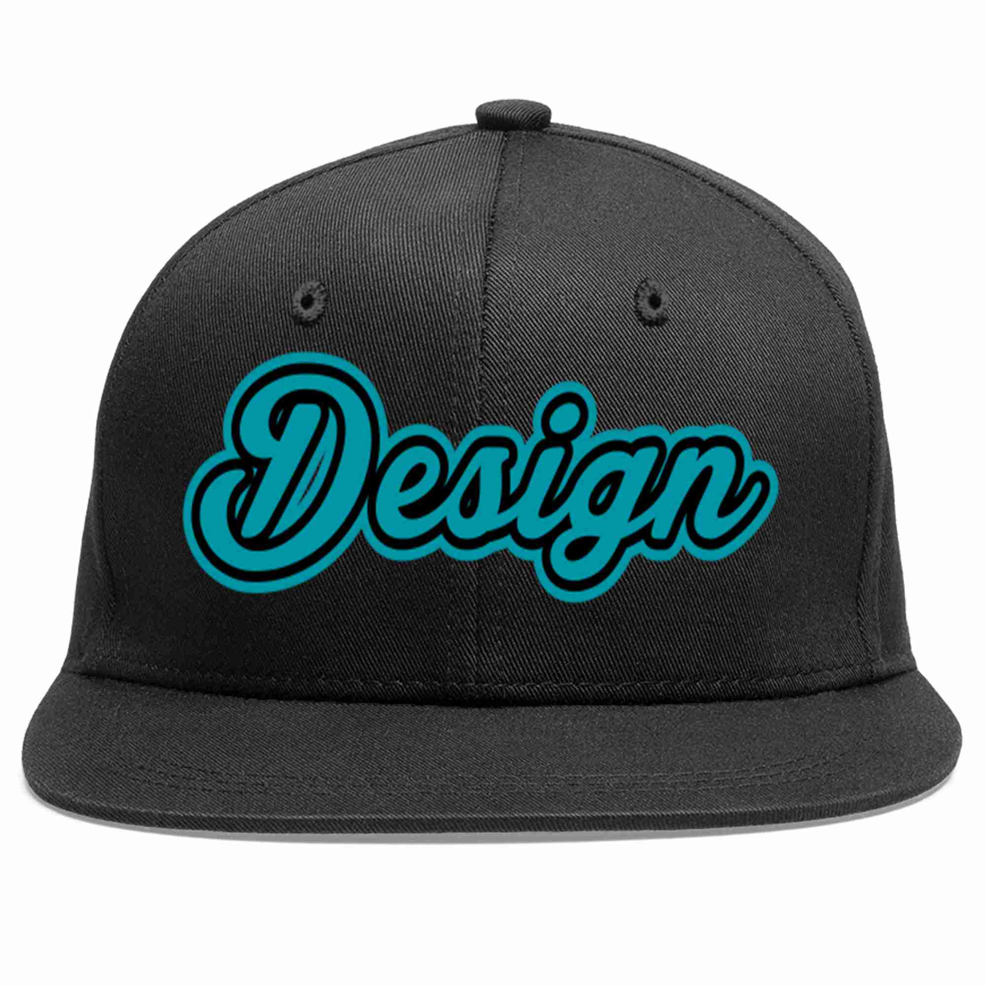 Custom Black Aqua-Black Flat Eaves Sport Baseball Cap Design for Men/Women/Youth