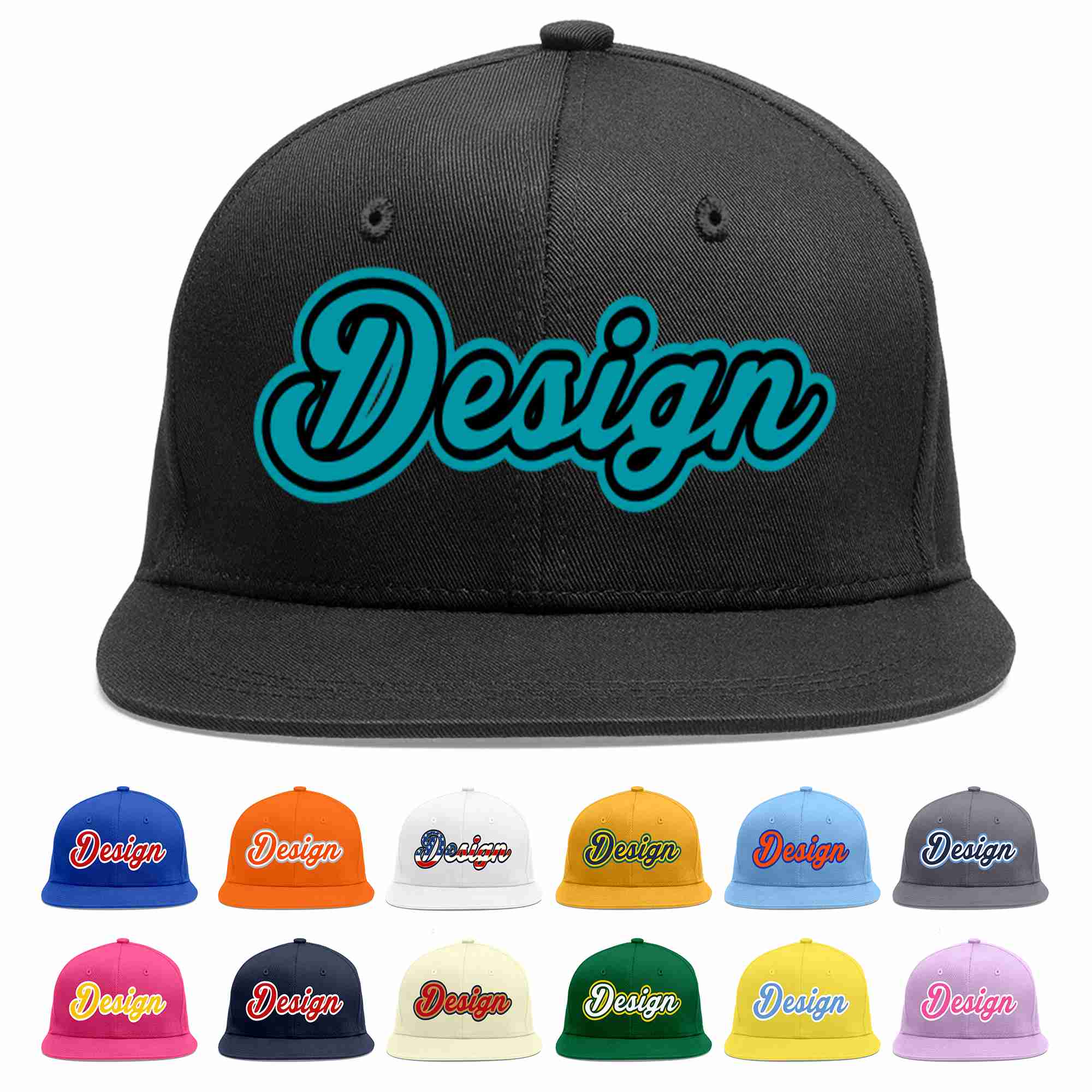 Conception personnalisée de casquette de baseball de sport à avant-toit plat noir aqua-noir pour hommes/femmes/jeunes