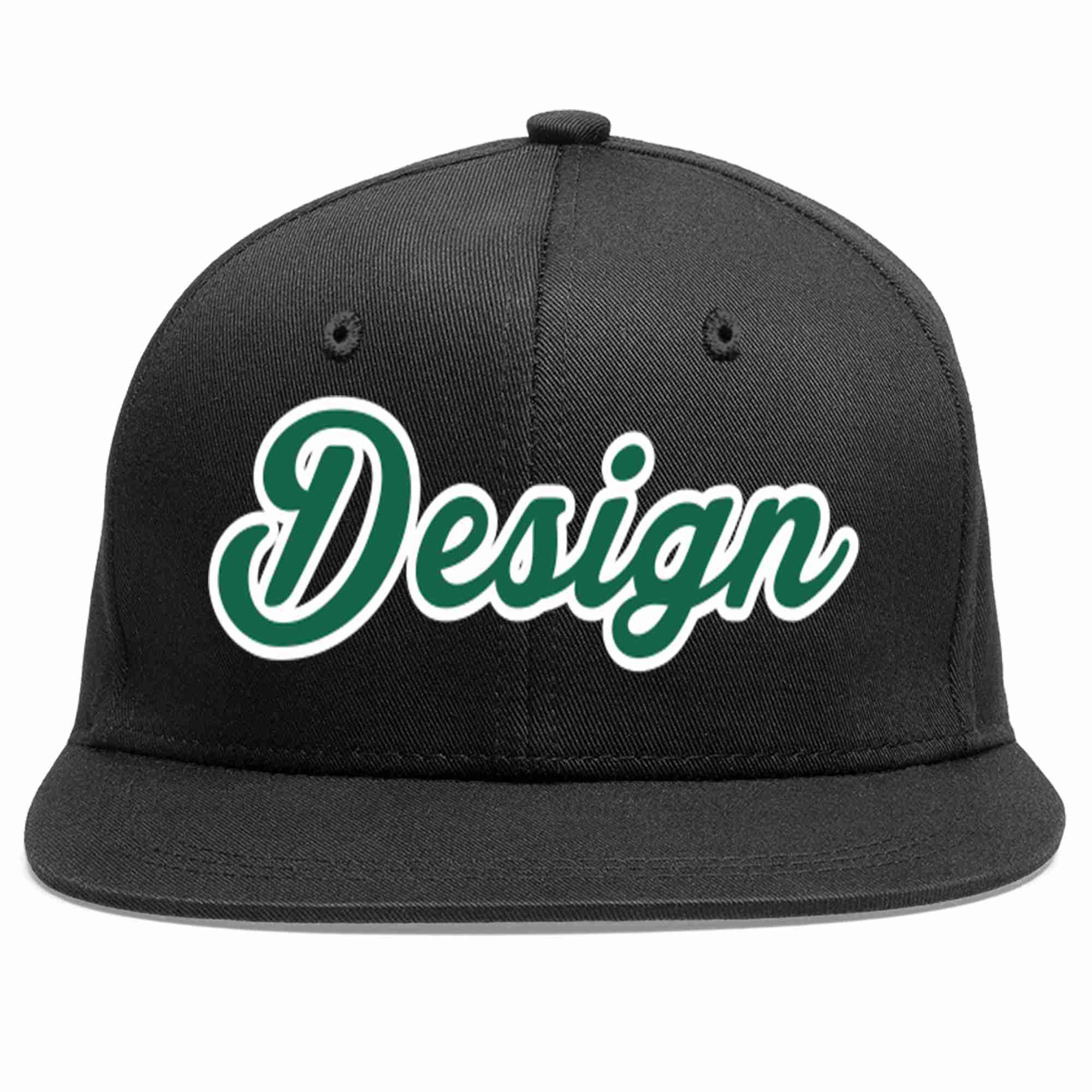 Custom Black Kelly Green-White Flat Eaves Sport Baseball Cap Design for Men/Women/Youth