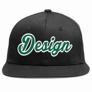 Casquette de baseball personnalisée noire Kelly vert-blanc avec avant-toit plat pour hommes/femmes/jeunes