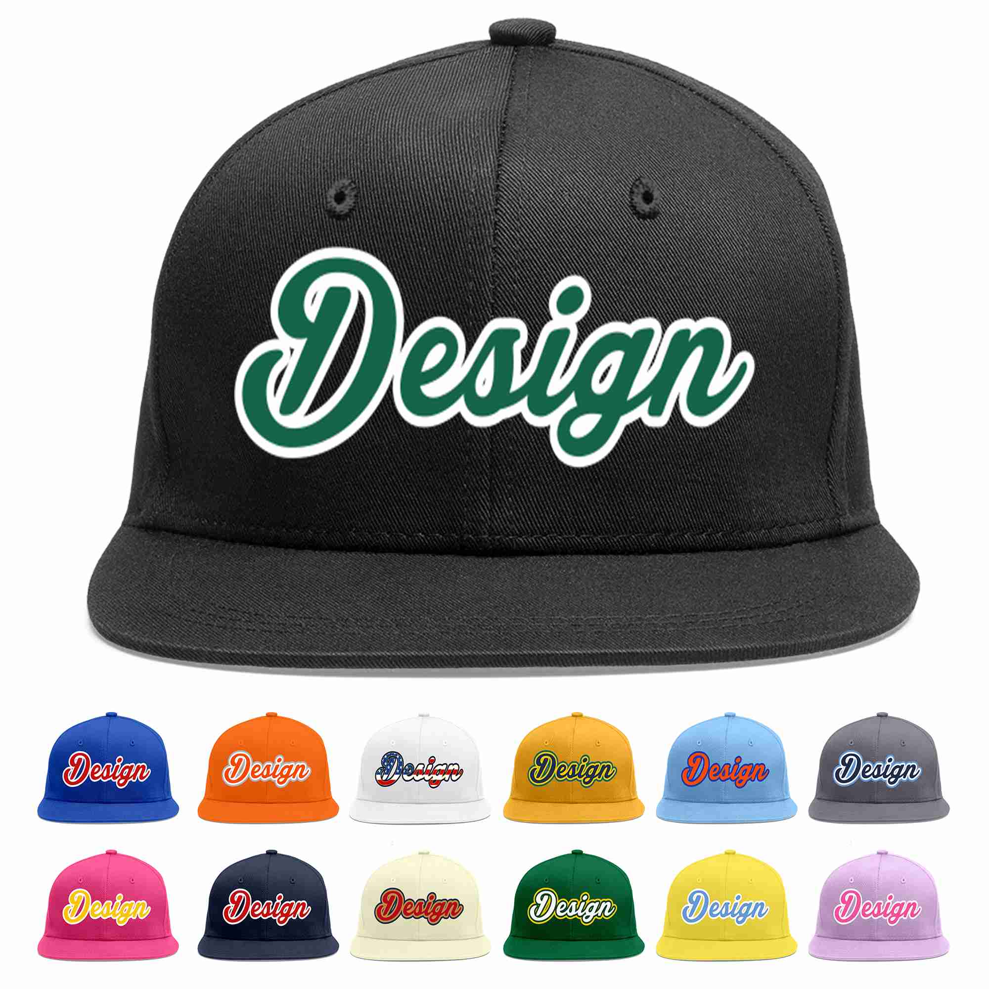 Custom Black Kelly Green-White Flat Eaves Sport Baseball Cap Design for Men/Women/Youth