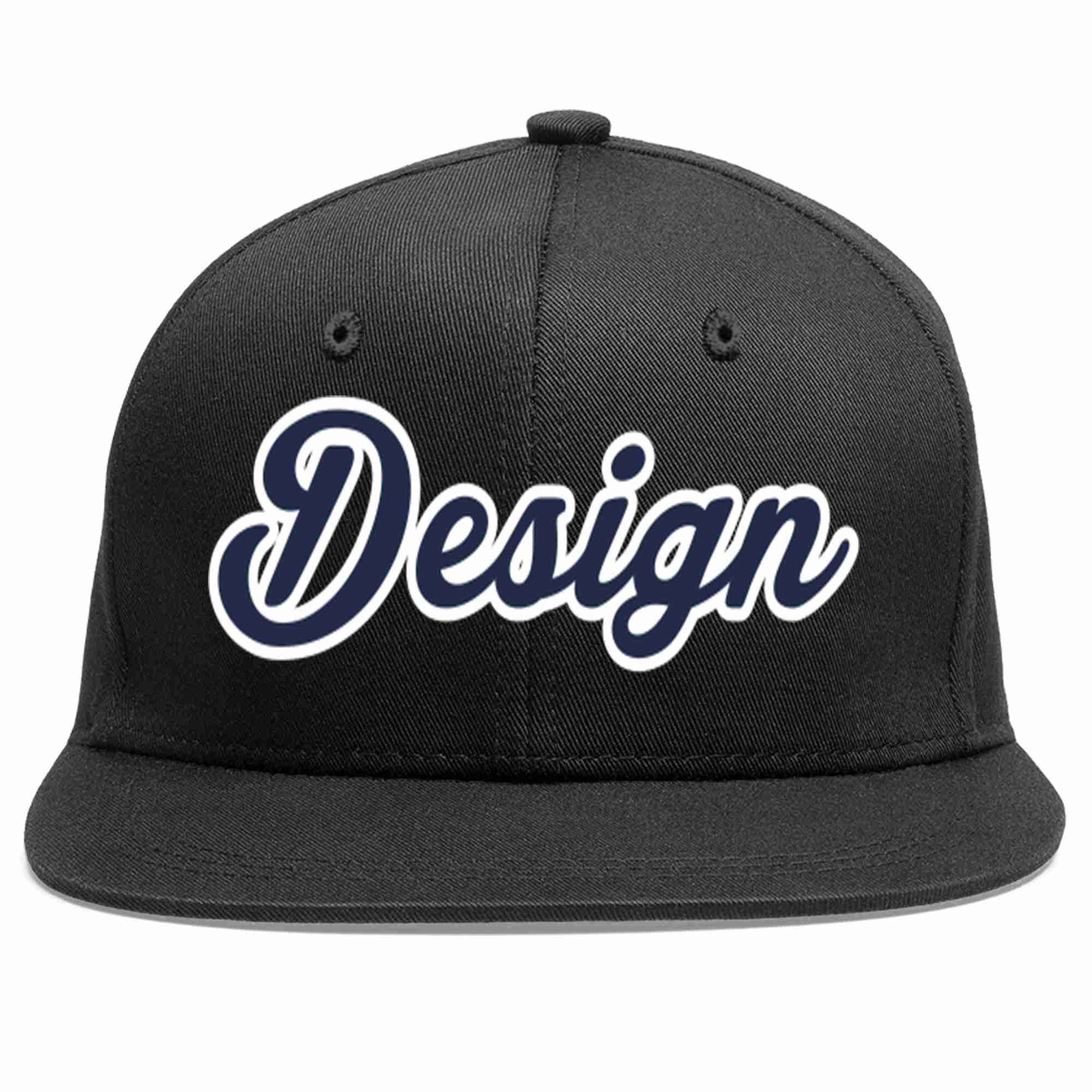 Conception personnalisée de casquette de baseball de sport à avant-toit plat noir marine-blanc pour hommes/femmes/jeunes