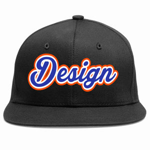 Custom Black Royal-White Flat Eaves Sport Baseball Cap Design for Men/Women/Youth