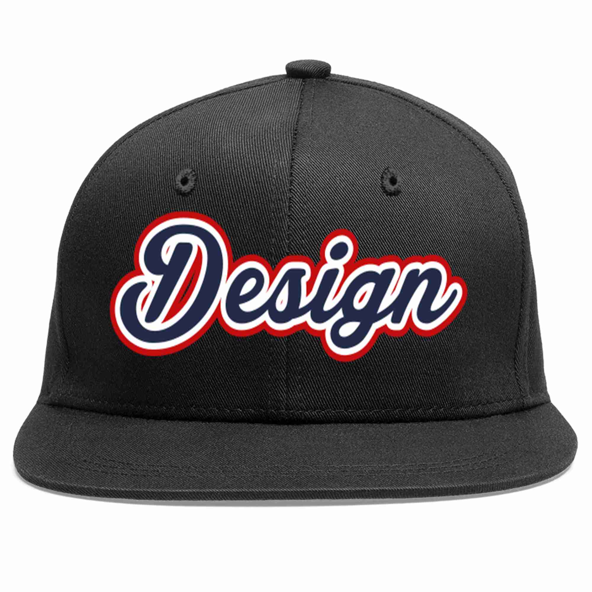 Conception personnalisée de casquette de baseball de sport à avant-toit plat noir marine-blanc pour hommes/femmes/jeunes