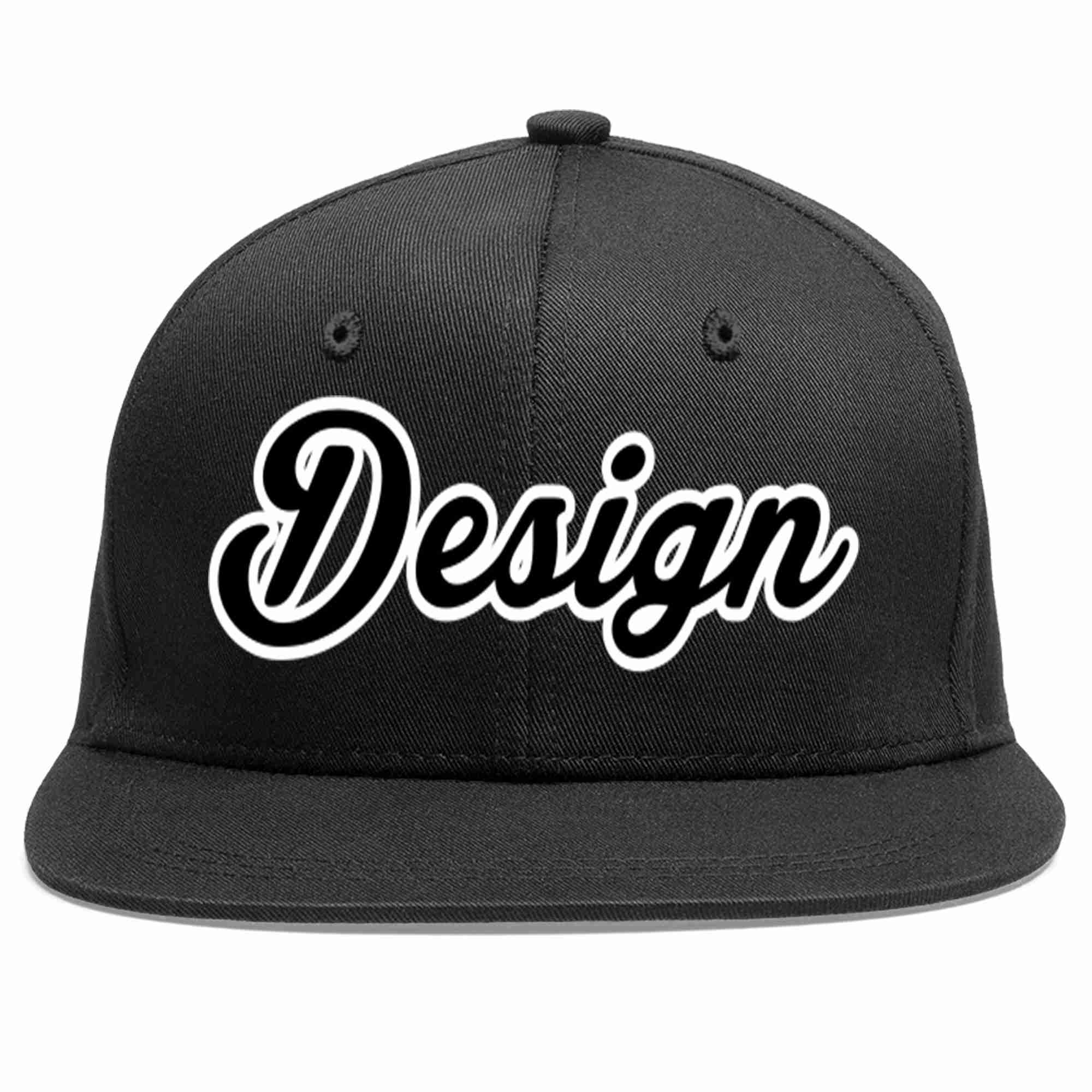 Custom Black Black-White Flat Eaves Sport Baseball Cap Design for Men/Women/Youth