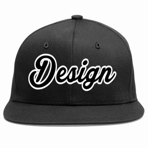 Conception personnalisée de casquette de baseball de sport à avant-toit plat noir noir-blanc pour hommes/femmes/jeunes