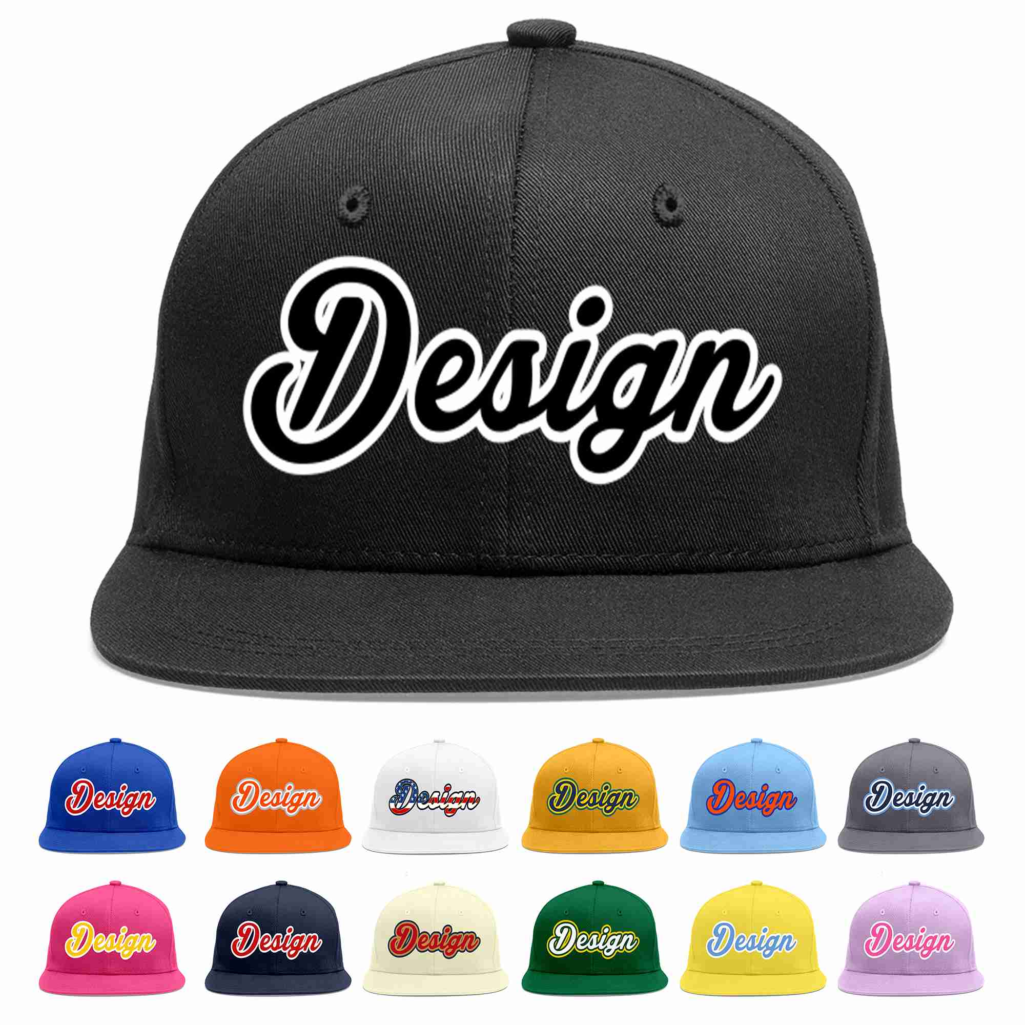 Custom Black Black-White Flat Eaves Sport Baseball Cap Design for Men/Women/Youth