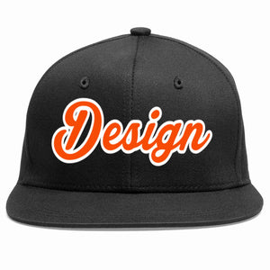 Custom Black Orange-White Flat Eaves Sport Baseball Cap Design for Men/Women/Youth