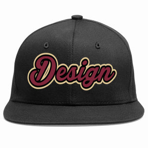 Custom Black Crimson-Black Flat Eaves Sport Baseball Cap Design for Men/Women/Youth