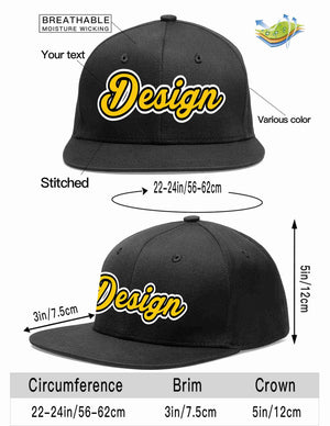 Custom Black Gold-Black Flat Eaves Sport Baseball Cap Design for Men/Women/Youth