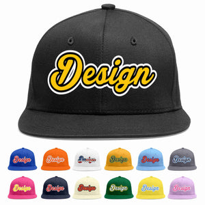 Custom Black Gold-Black Flat Eaves Sport Baseball Cap Design for Men/Women/Youth