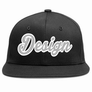 Conception personnalisée de casquette de baseball de sport à avant-toit plat noir gris-blanc pour hommes/femmes/jeunes