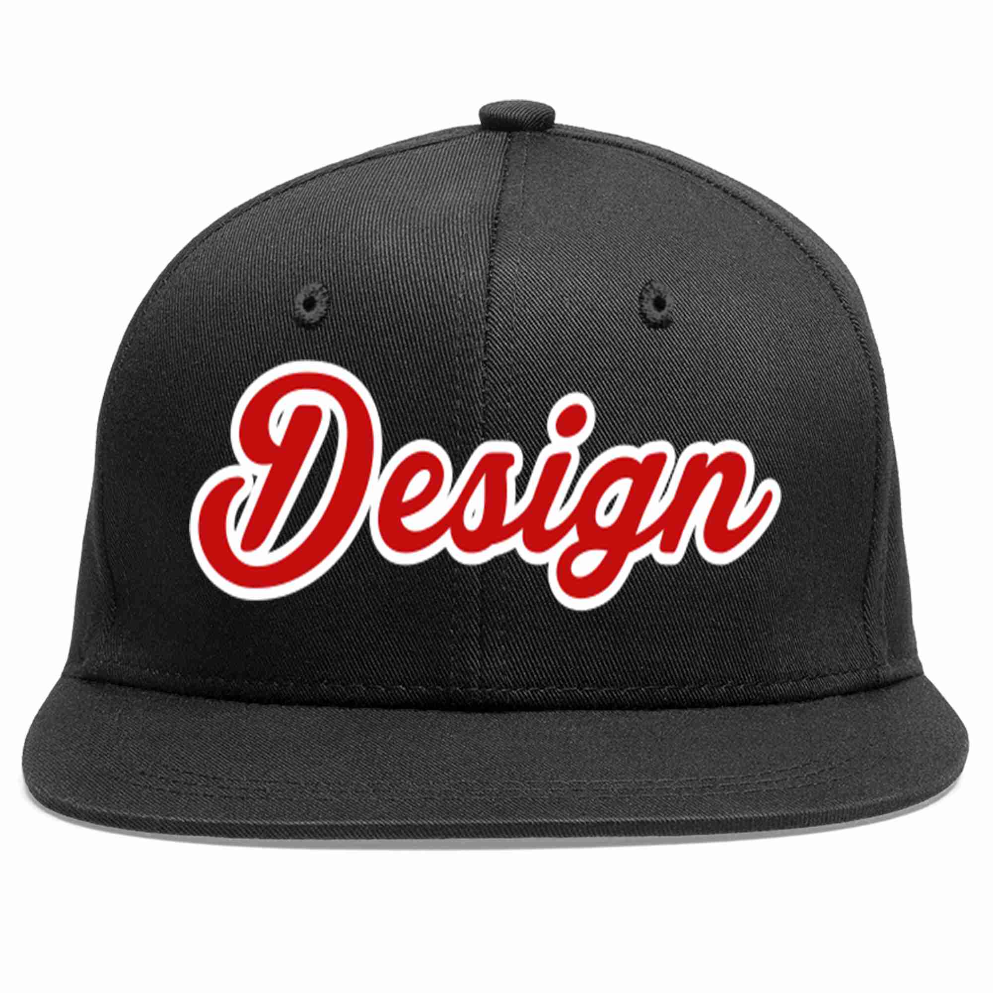 Custom Black Red-White Flat Eaves Sport Baseball Cap Design for Men/Women/Youth