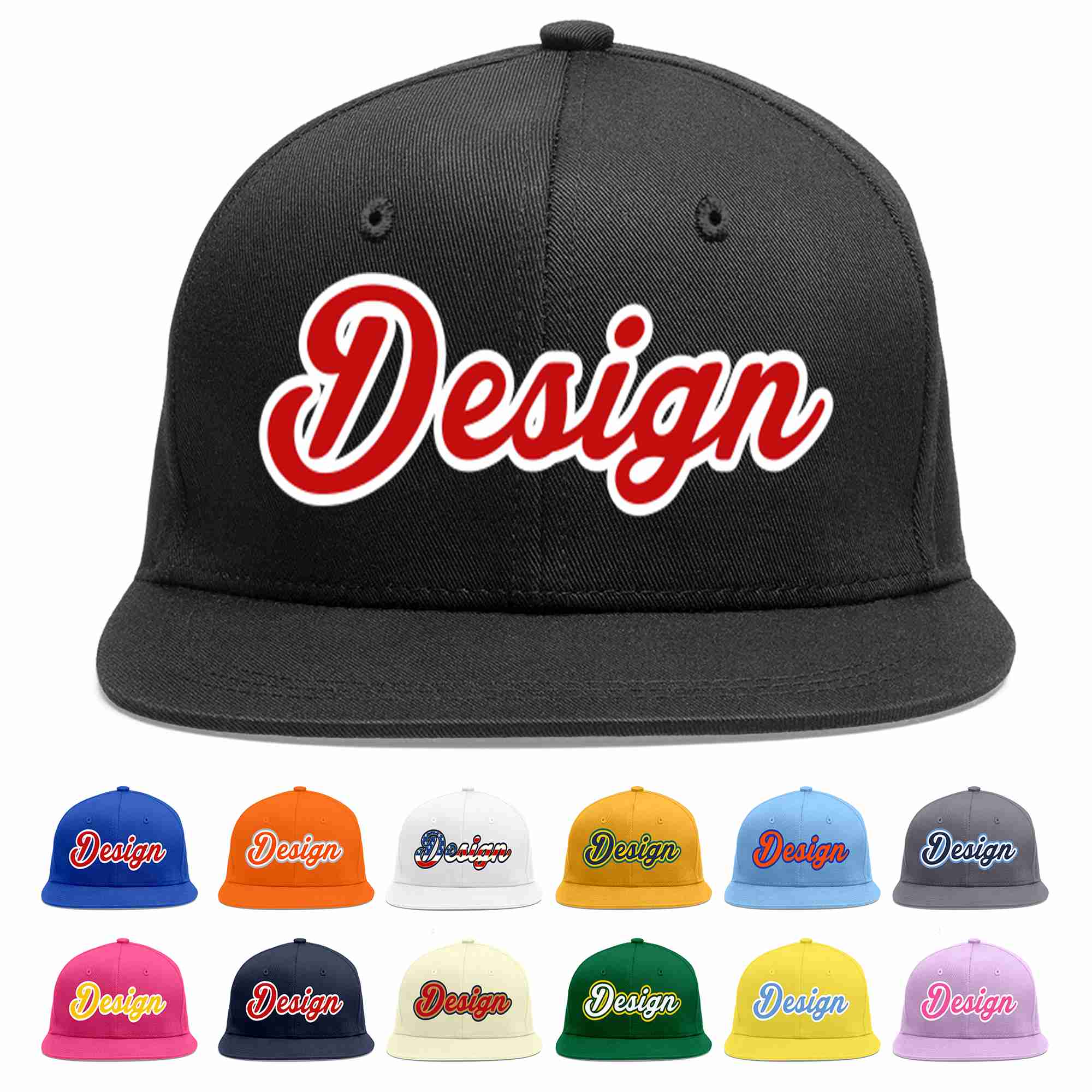 Custom Black Red-White Flat Eaves Sport Baseball Cap Design for Men/Women/Youth