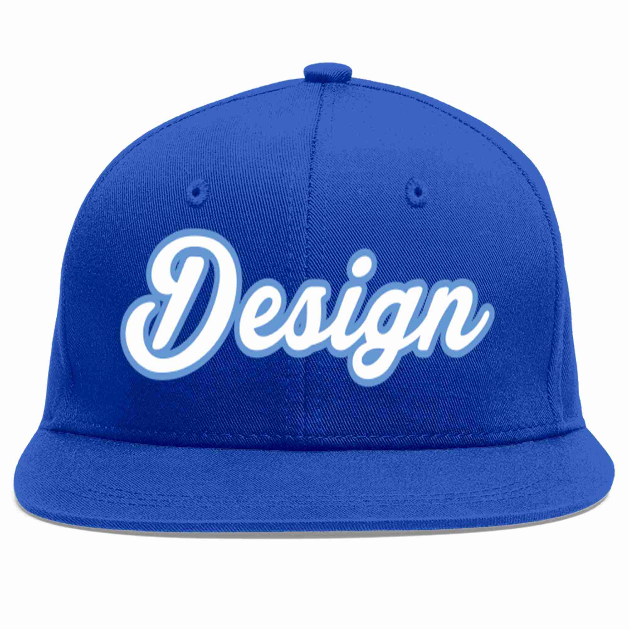 Casquette de baseball personnalisée Royal White-Light Blue Flat Eaves Sport pour hommes/femmes/jeunes