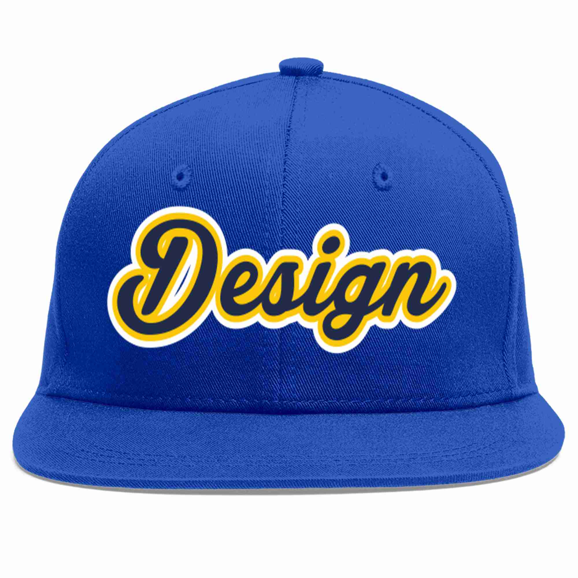 Casquette de baseball personnalisée Royal Navy-Gold Flat Eaves Sport pour hommes/femmes/jeunes