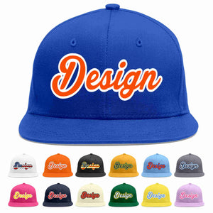 Custom Royal Orange-White Flat Eaves Sport Baseball Cap Design for Men/Women/Youth