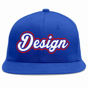 Custom Royal White-Royal Flat Eaves Sport Baseball Cap Design for Men/Women/Youth